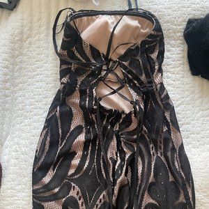 Black and cream lace tube dress with back detailing
